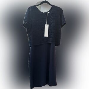 ETCTERA by Carlisle, new with tags, navy dress, midi, short‎ sleeves, size large